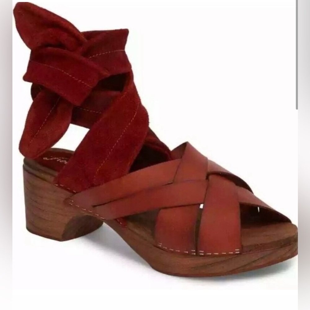 Free People Emmy Leather Clog Sandals Ankle Wrap Size EU 38 US 7.5-8
